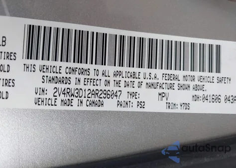 2010 Volkswagen Routan Se z USA, uszkodzony, nr VIN 2V4RW3D12AR296047